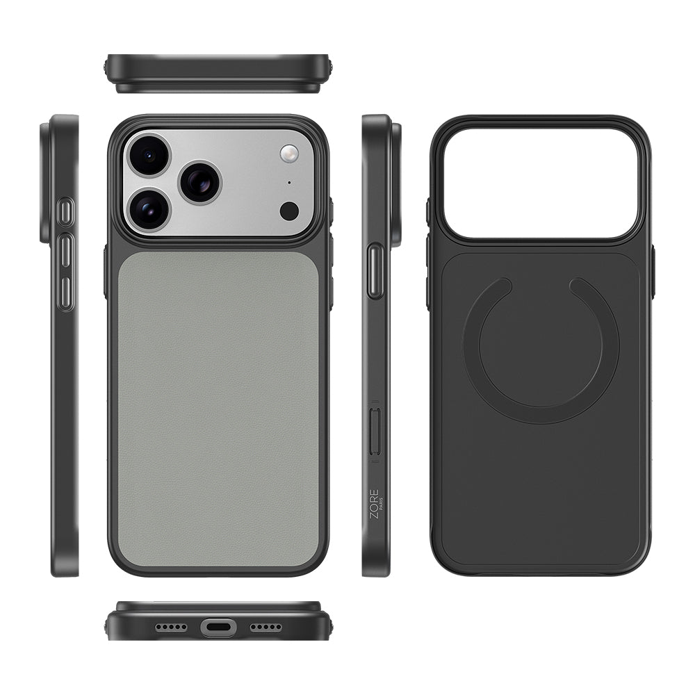 Apple iPhone 17 Pro Kılıf M-Safe Şarj Özellikli PU Zore Paris Trexo Sert PC Kapak Gümüş