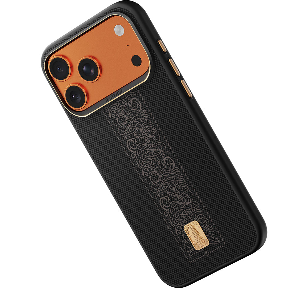 Apple iPhone 17 Pro Kılıf M-safe Şarj Özellikli Raptic Aramid Dual Rise Serisi 24 Ayar Altın Kaplamalı Kapak Siyah