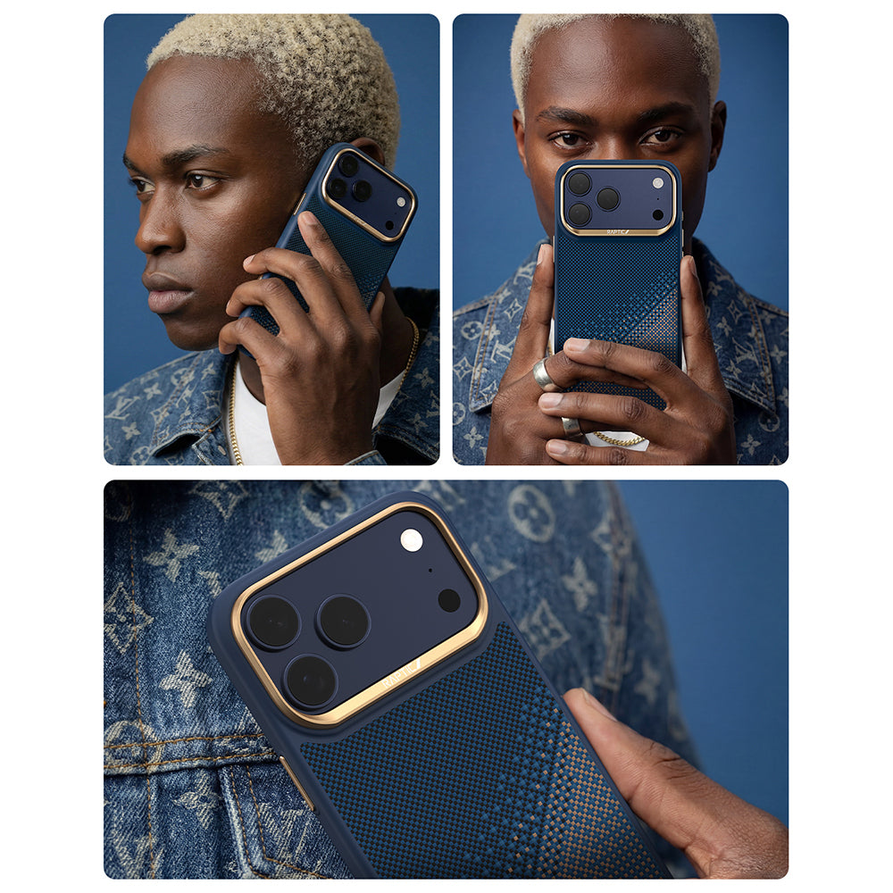 Apple iPhone 17 Pro Kılıf M-safe Şarj Özellikli Raptic Aramid Dual Serenity Serisi Kapak Lacivert