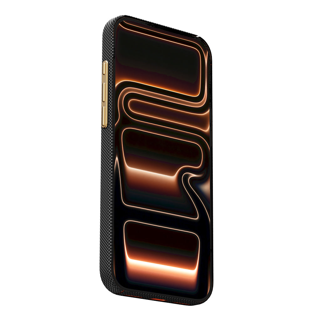 Apple iPhone 17 Pro Kılıf M-safe Şarj Özellikli Raptic Aramid Skin Rise Serisi 24 Ayar Altın Kaplamalı Kapak Siyah