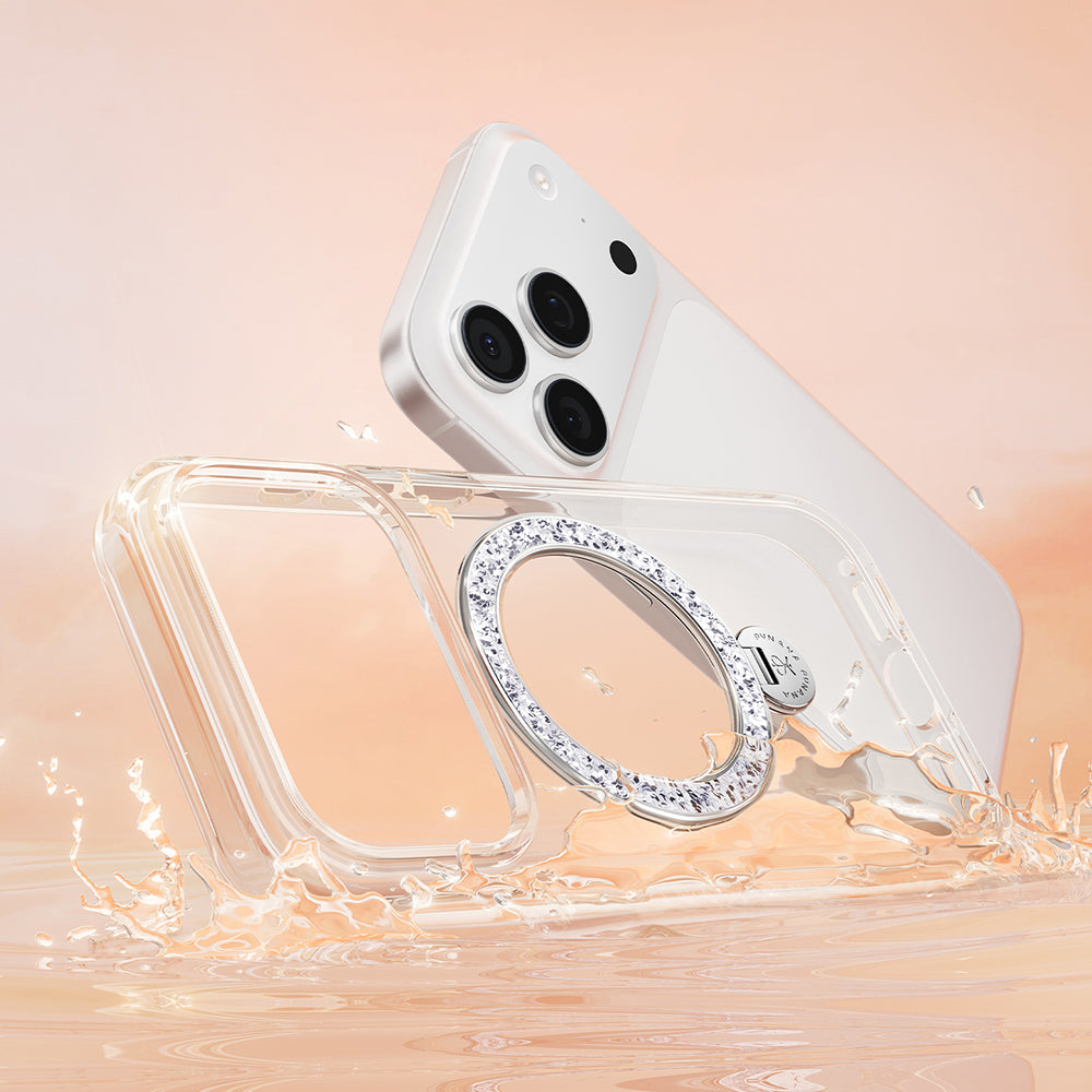 Apple iPhone 17 Pro Kılıf M-safe Şarj Özellikli Simli Standlı Pynana Dancing Circle Trendy Serisi Kapak Gümüş