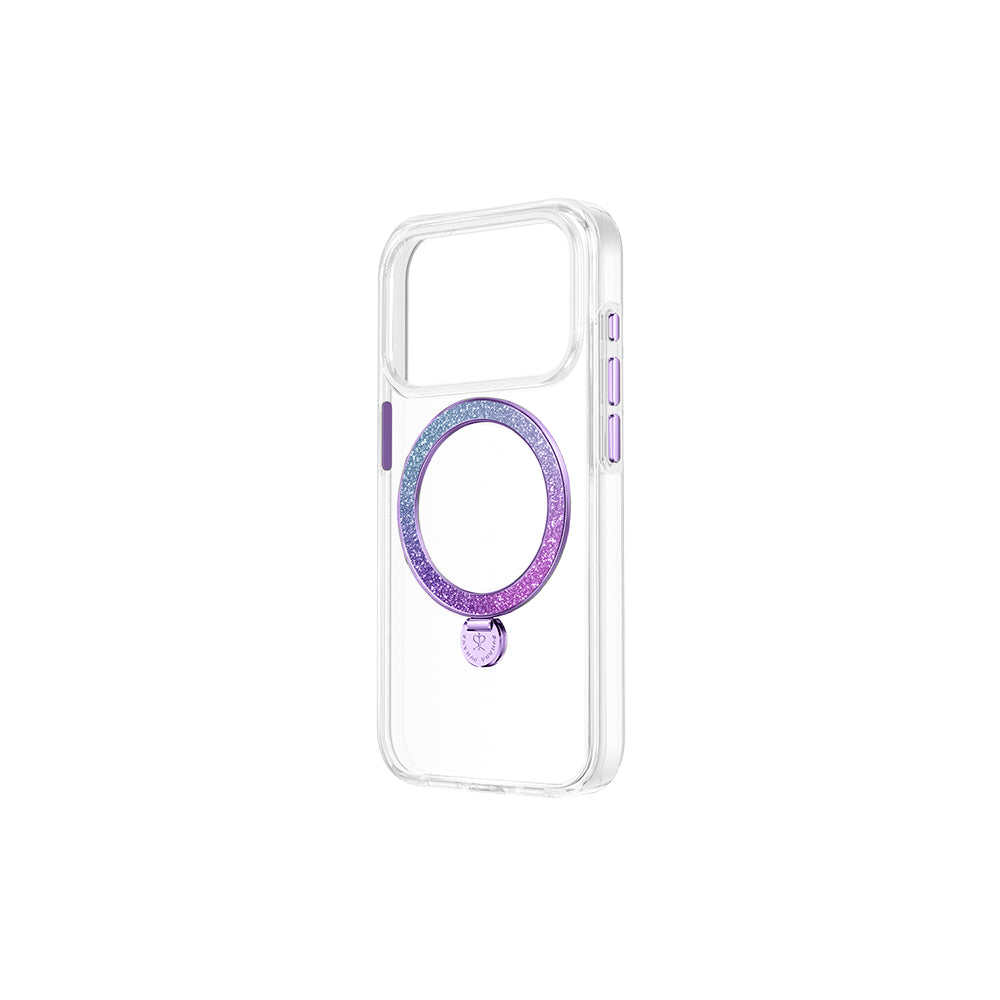 Apple iPhone 17 Pro Kılıf M-safe Şarj Özellikli Simli Standlı Pynana Dancing Circle Trendy Serisi Kapak Mor