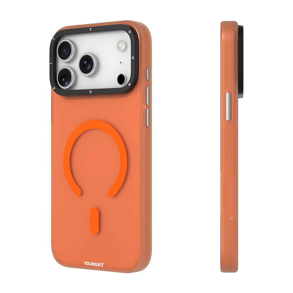 Apple iPhone 17 Pro Kılıf M-safe Şarj Özellikli Youngkit Hidden Sand Serisi Kapak Turuncu