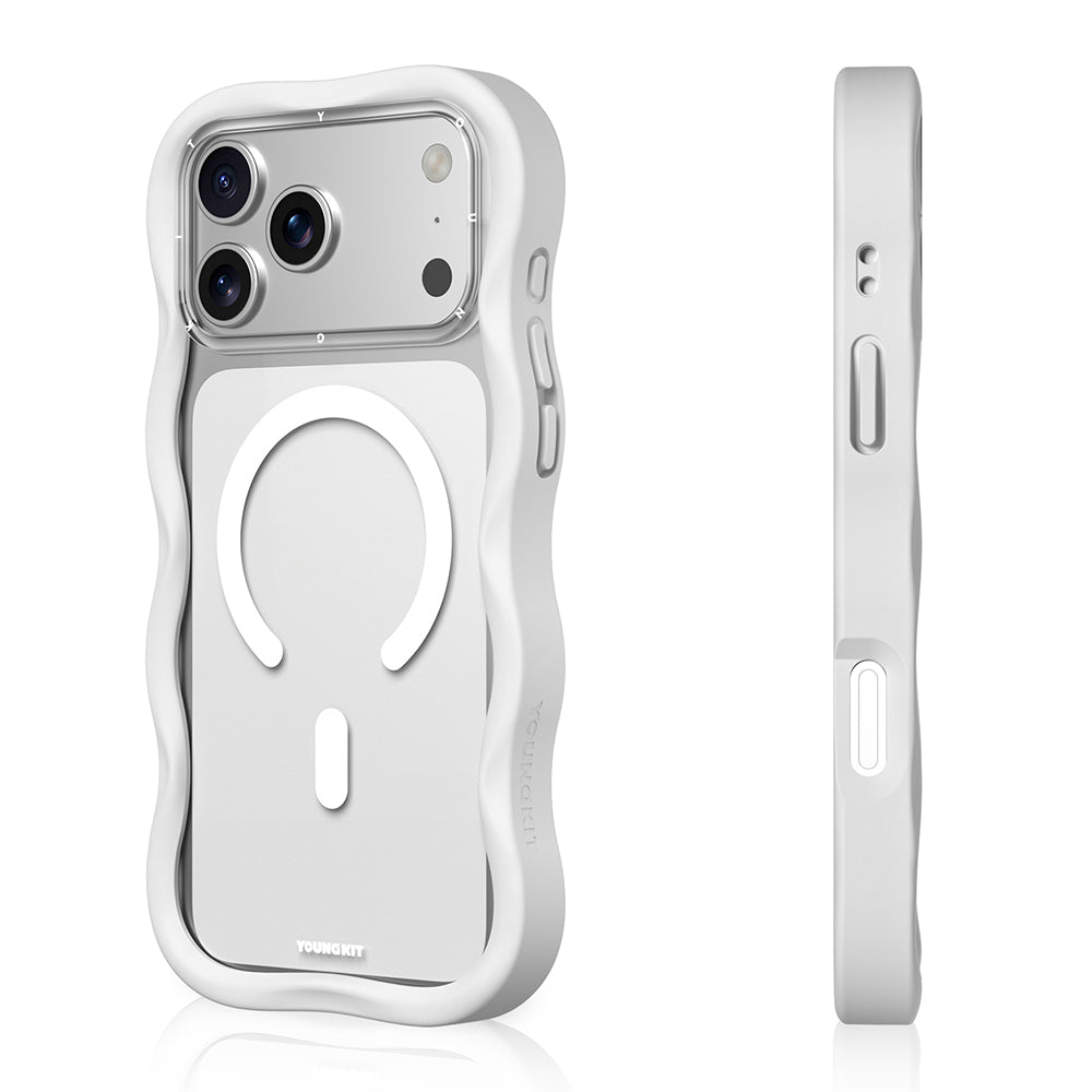 Apple iPhone 17 Pro Kılıf M-safe Şarj Özellikli Youngkit Wave Clear Serisi Kapak Beyaz