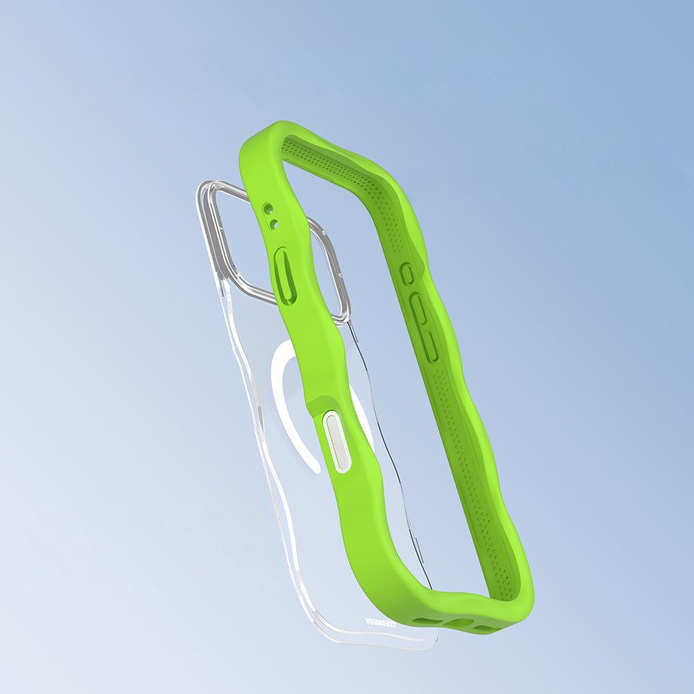 Apple iPhone 17 Pro Kılıf M-safe Şarj Özellikli Youngkit Wave Clear Serisi Kapak Yeşil