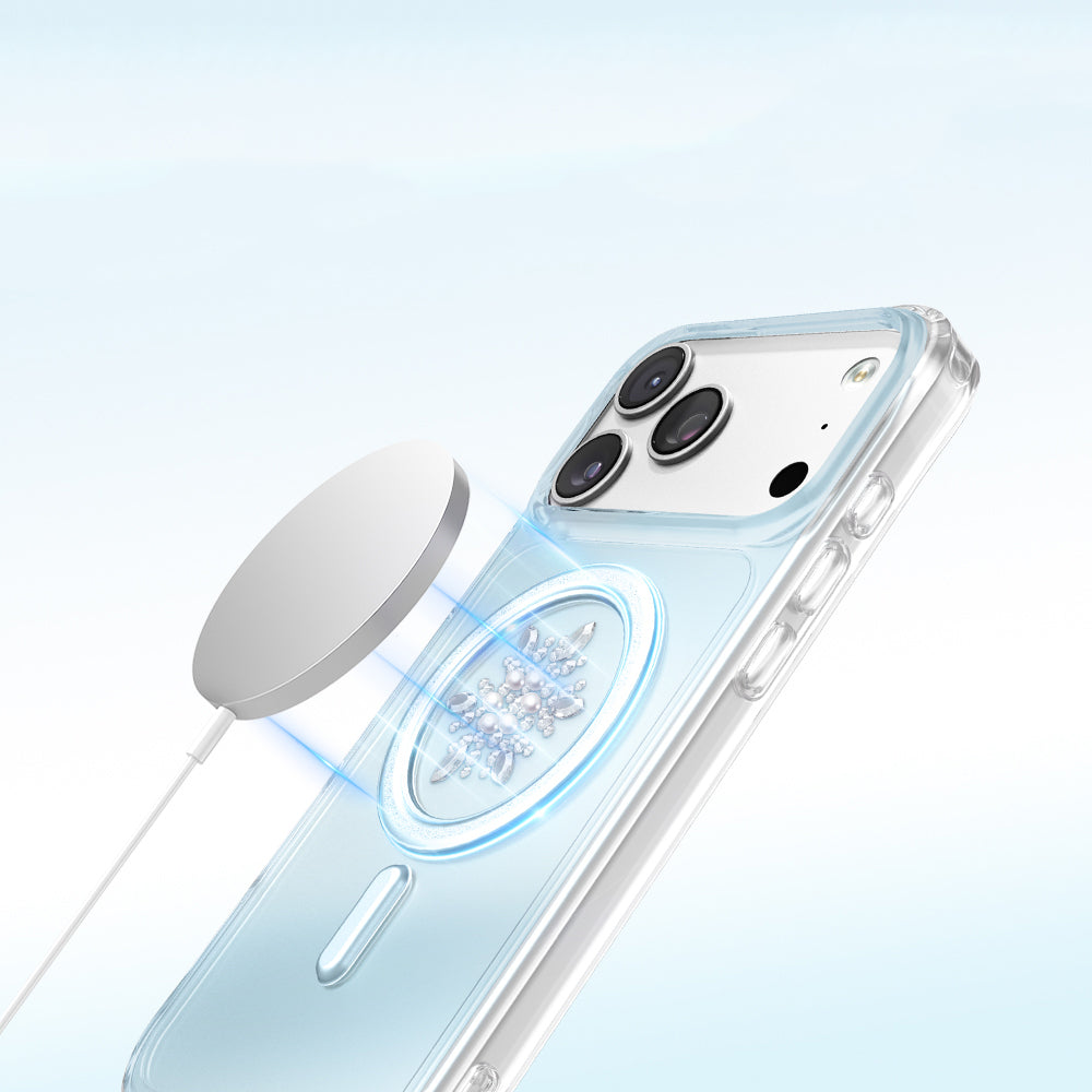 Apple iPhone 17 Pro Kılıf M-Safe Şarj Özellikli Zore Paris Mova Sert PC Kapak Mavi