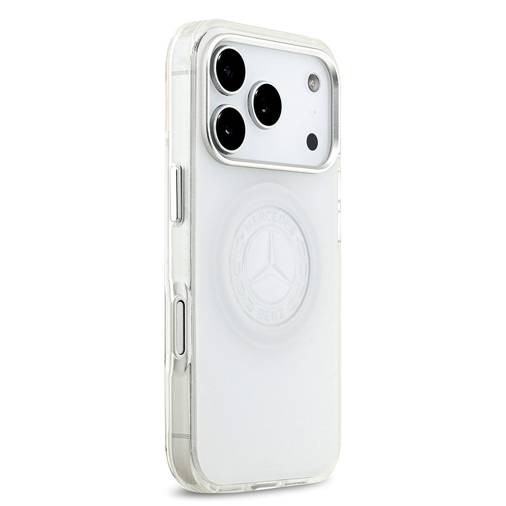 Apple iPhone 17 Pro Kılıf Mercedes Benz Orjinal Lisanslı M-safe Şarj Özellikli Buzlu PC Nostaljik Yıldız Dizayn Kapak Beyaz
