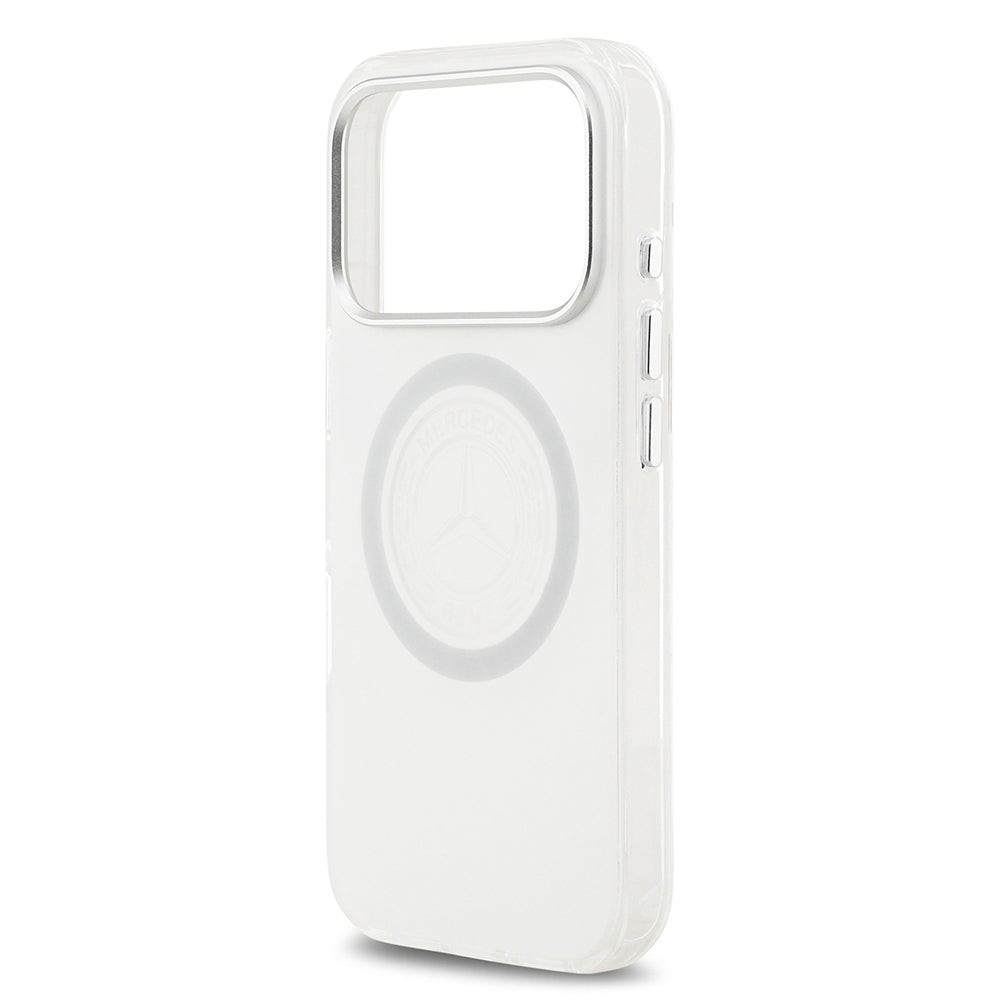 Apple iPhone 17 Pro Kılıf Mercedes Benz Orjinal Lisanslı M-safe Şarj Özellikli Buzlu PC Nostaljik Yıldız Dizayn Kapak Beyaz