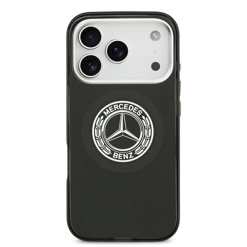 Apple iPhone 17 Pro Kılıf Mercedes Benz Orjinal Lisanslı M-safe Şarj Özellikli Çift Katmanlı PC Nostaljik Yıldız Dizayn Kapak Siyah