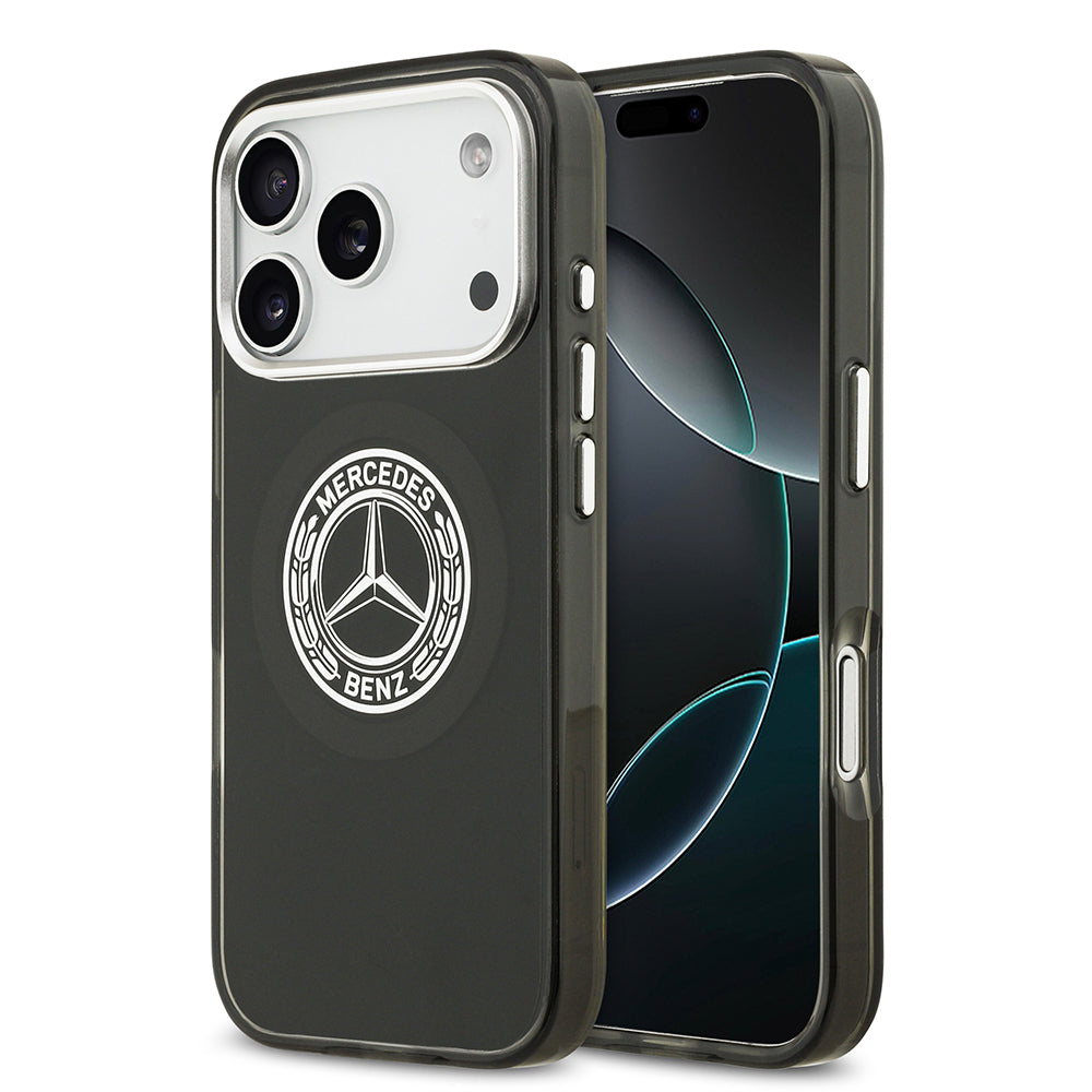 Apple iPhone 17 Pro Kılıf Mercedes Benz Orjinal Lisanslı M-safe Şarj Özellikli Çift Katmanlı PC Nostaljik Yıldız Dizayn Kapak Siyah