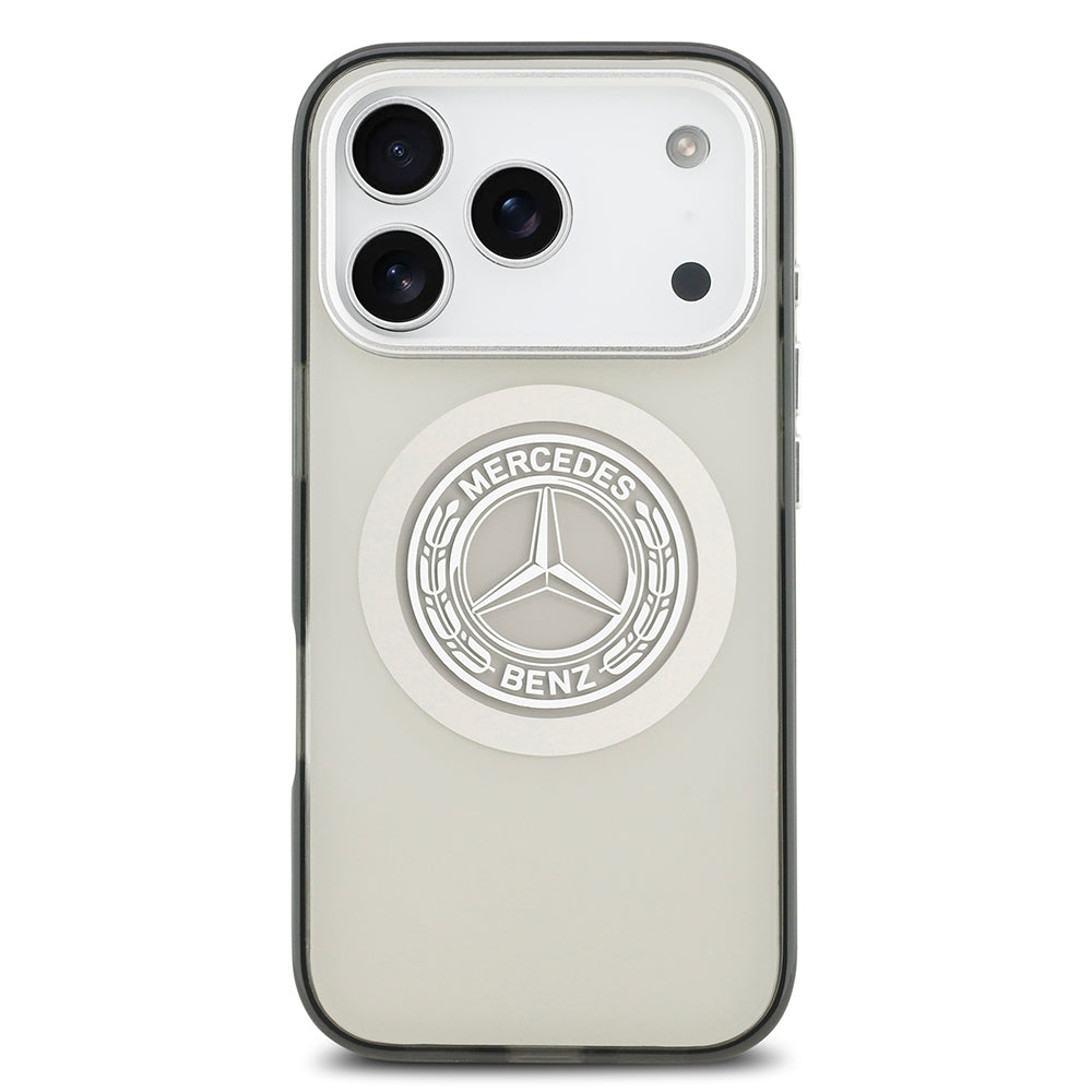 Apple iPhone 17 Pro Kılıf Mercedes Benz Orjinal Lisanslı M-safe Şarj Özellikli Çift Katmanlı PC Nostaljik Yıldız Dizayn Kapak Gri