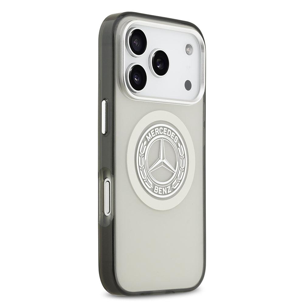 Apple iPhone 17 Pro Kılıf Mercedes Benz Orjinal Lisanslı M-safe Şarj Özellikli Çift Katmanlı PC Nostaljik Yıldız Dizayn Kapak Gri
