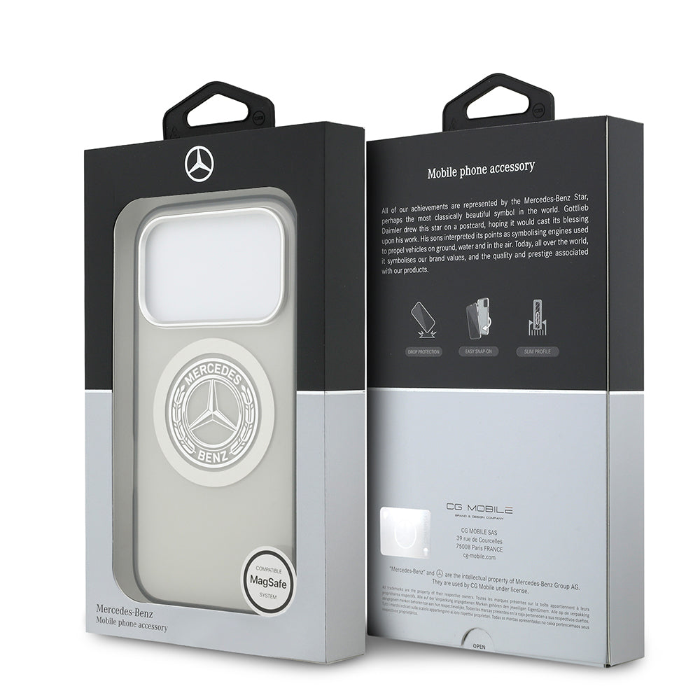Apple iPhone 17 Pro Kılıf Mercedes Benz Orjinal Lisanslı M-safe Şarj Özellikli Çift Katmanlı PC Nostaljik Yıldız Dizayn Kapak Gri