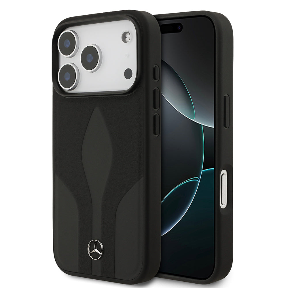 Apple iPhone 17 Pro Kılıf Mercedes Benz Orjinal Lisanslı M-safe Şarj Özellikli Dokulu Desenli Deri Kapak Siyah