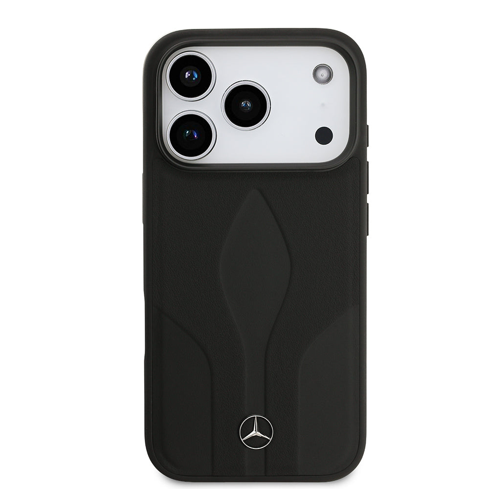 Apple iPhone 17 Pro Kılıf Mercedes Benz Orjinal Lisanslı M-safe Şarj Özellikli Dokulu Desenli Deri Kapak Siyah