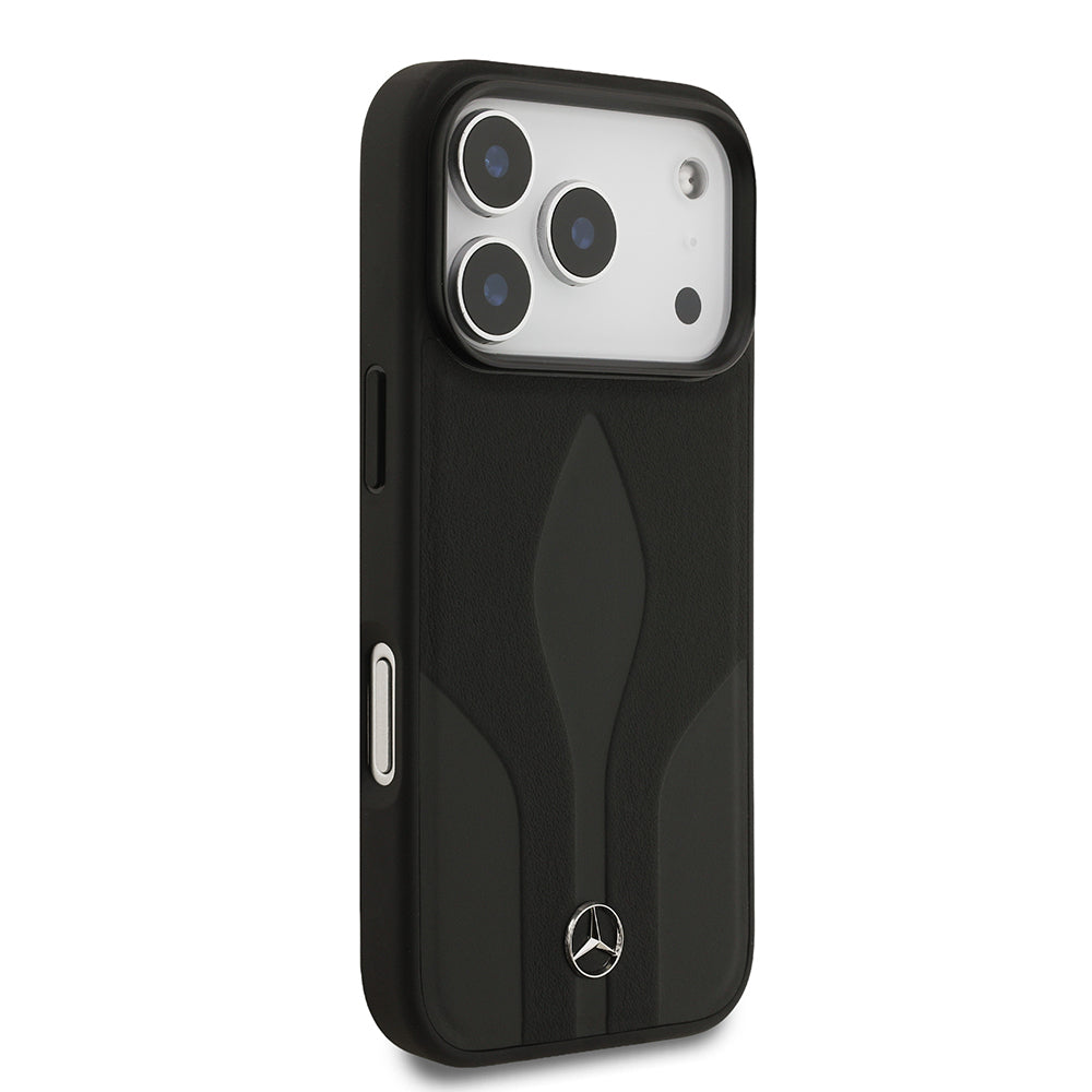 Apple iPhone 17 Pro Kılıf Mercedes Benz Orjinal Lisanslı M-safe Şarj Özellikli Dokulu Desenli Deri Kapak Kahverengi
