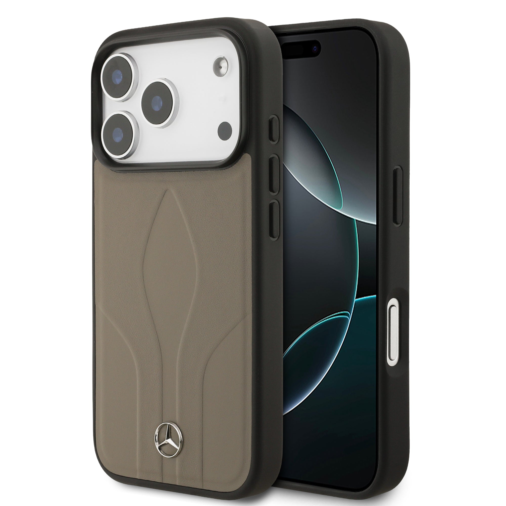 Apple iPhone 17 Pro Kılıf Mercedes Benz Orjinal Lisanslı M-safe Şarj Özellikli Dokulu Desenli Deri Kapak Kahverengi