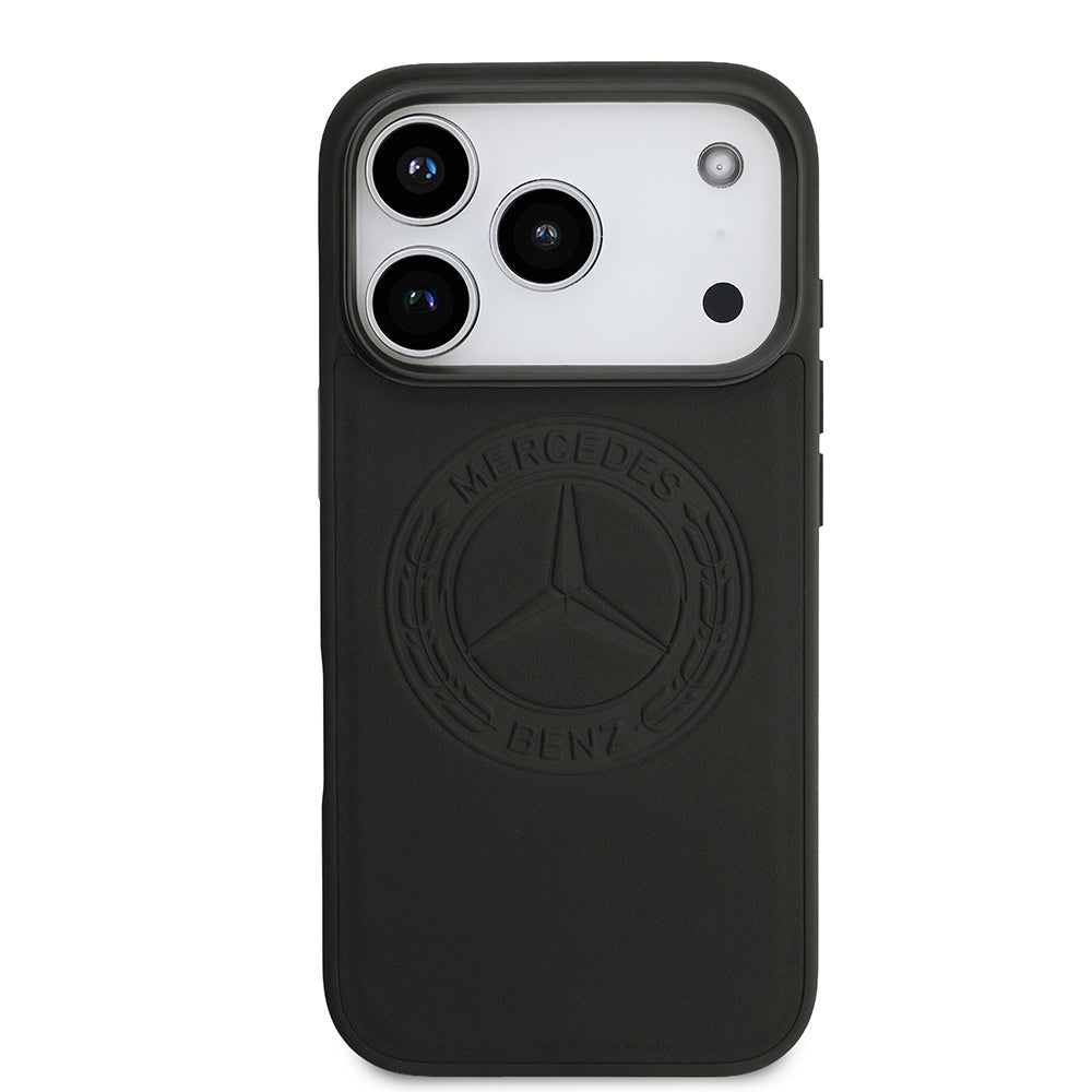 Apple iPhone 17 Pro Kılıf Mercedes Benz Orjinal Lisanslı M-safe Şarj Özellikli Hakiki Deri Nostaljik Yıldız Dizayn Kapak Siyah