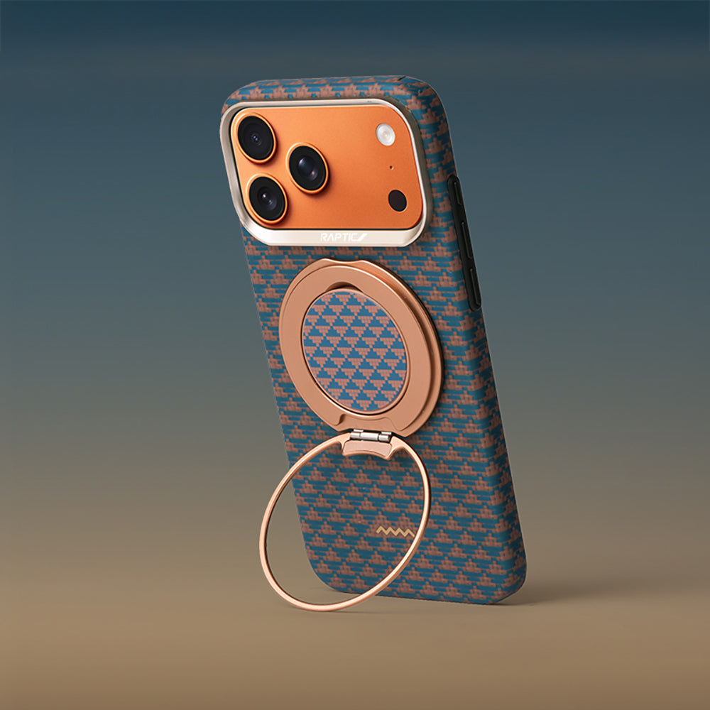 Apple iPhone 17 Pro Kılıf Raptic 2in1 Bundle Kit Aramid Skin Destiny Serisi Stand ve Kapak Gold-Mavi