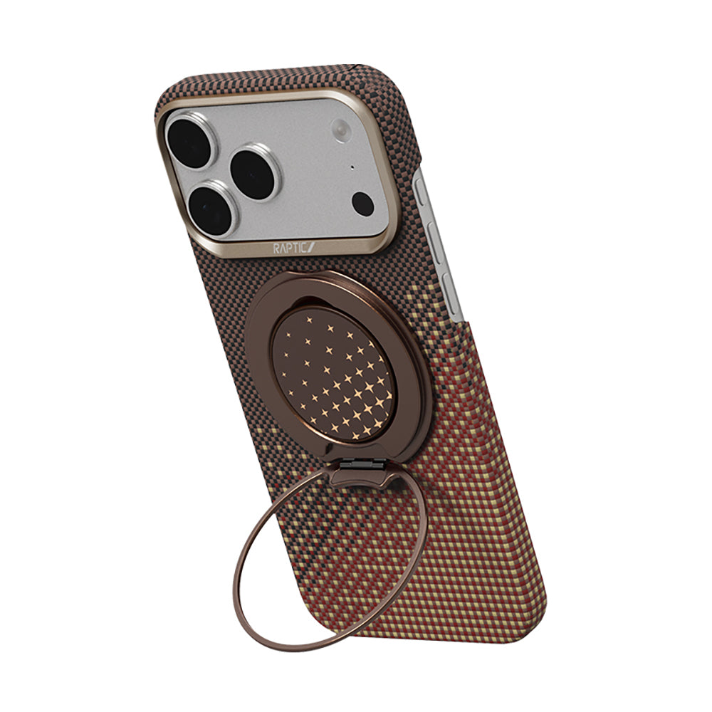 Apple iPhone 17 Pro Kılıf Raptic 2in1 Bundle Kit Aramid Skin Serenity Serisi Stand ve Kapak Kahverengi