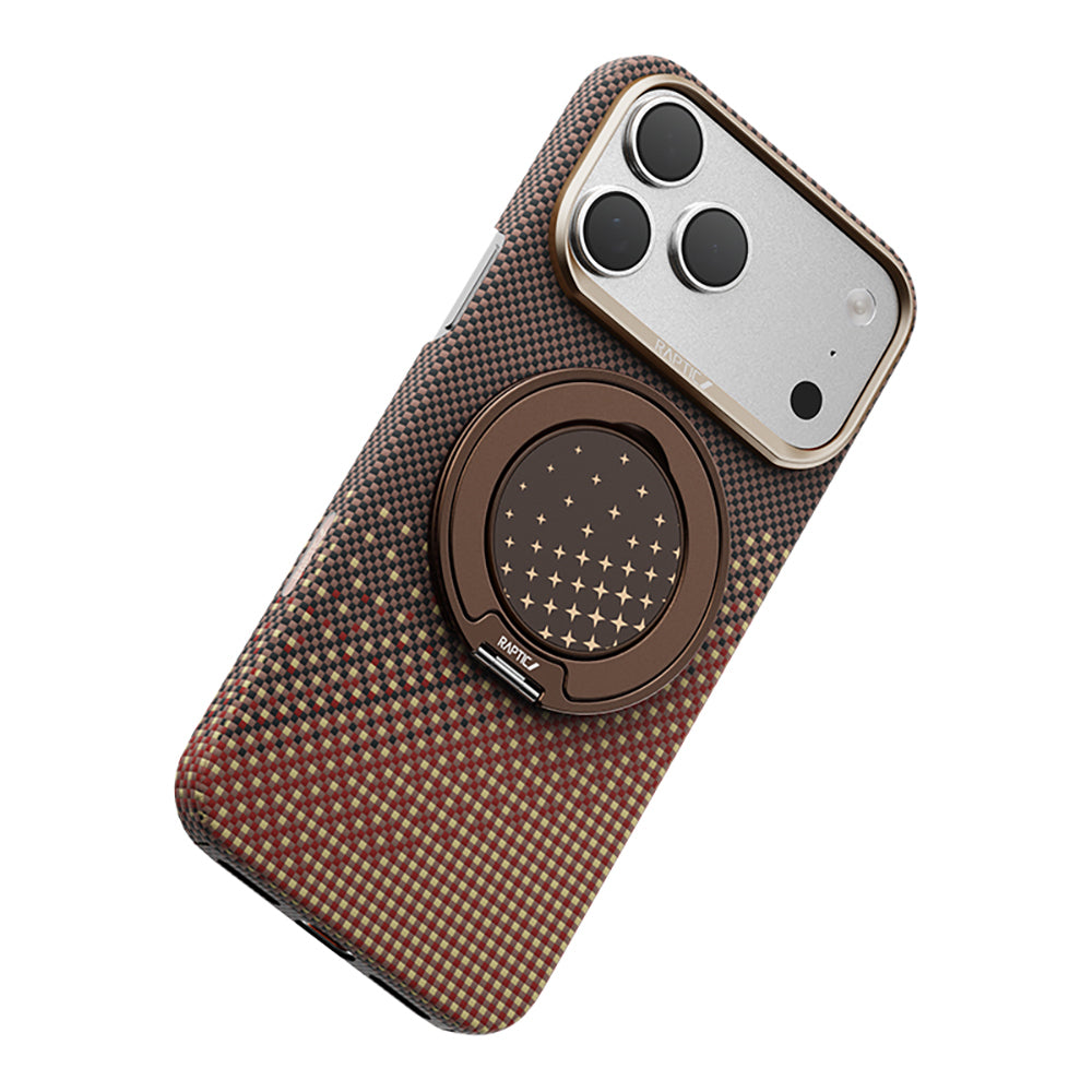 Apple iPhone 17 Pro Kılıf Raptic 2in1 Bundle Kit Aramid Skin Serenity Serisi Stand ve Kapak Kahverengi