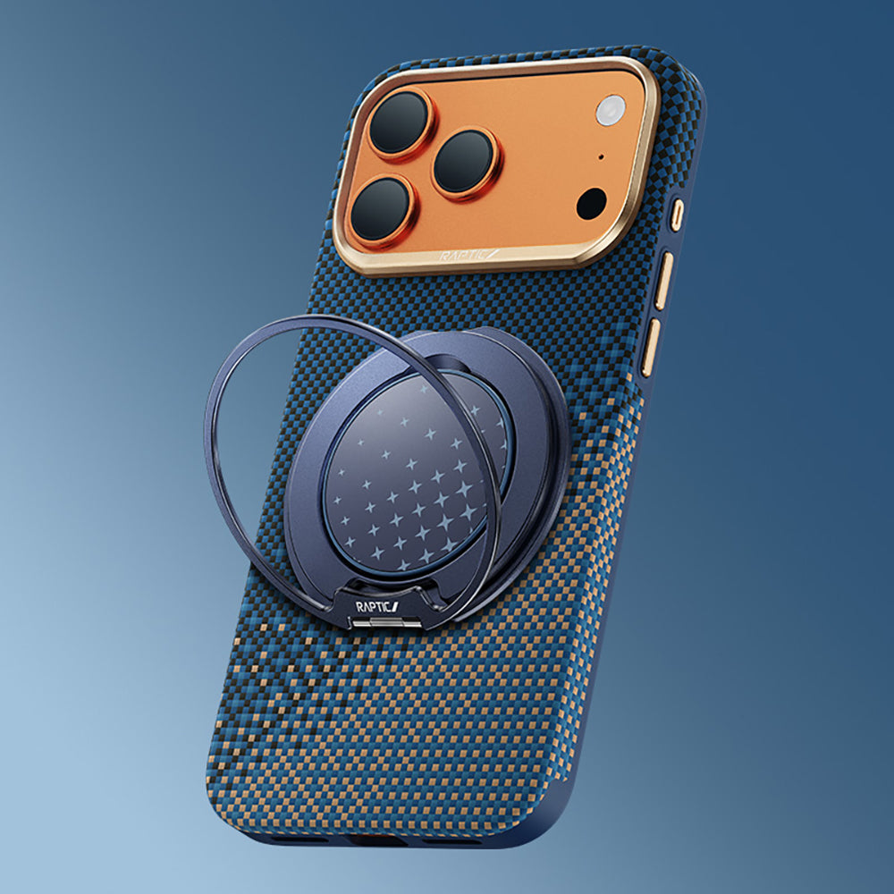 Apple iPhone 17 Pro Kılıf Raptic 2in1 Bundle Kit Aramid Skin Serenity Serisi Stand ve Kapak Lacivert