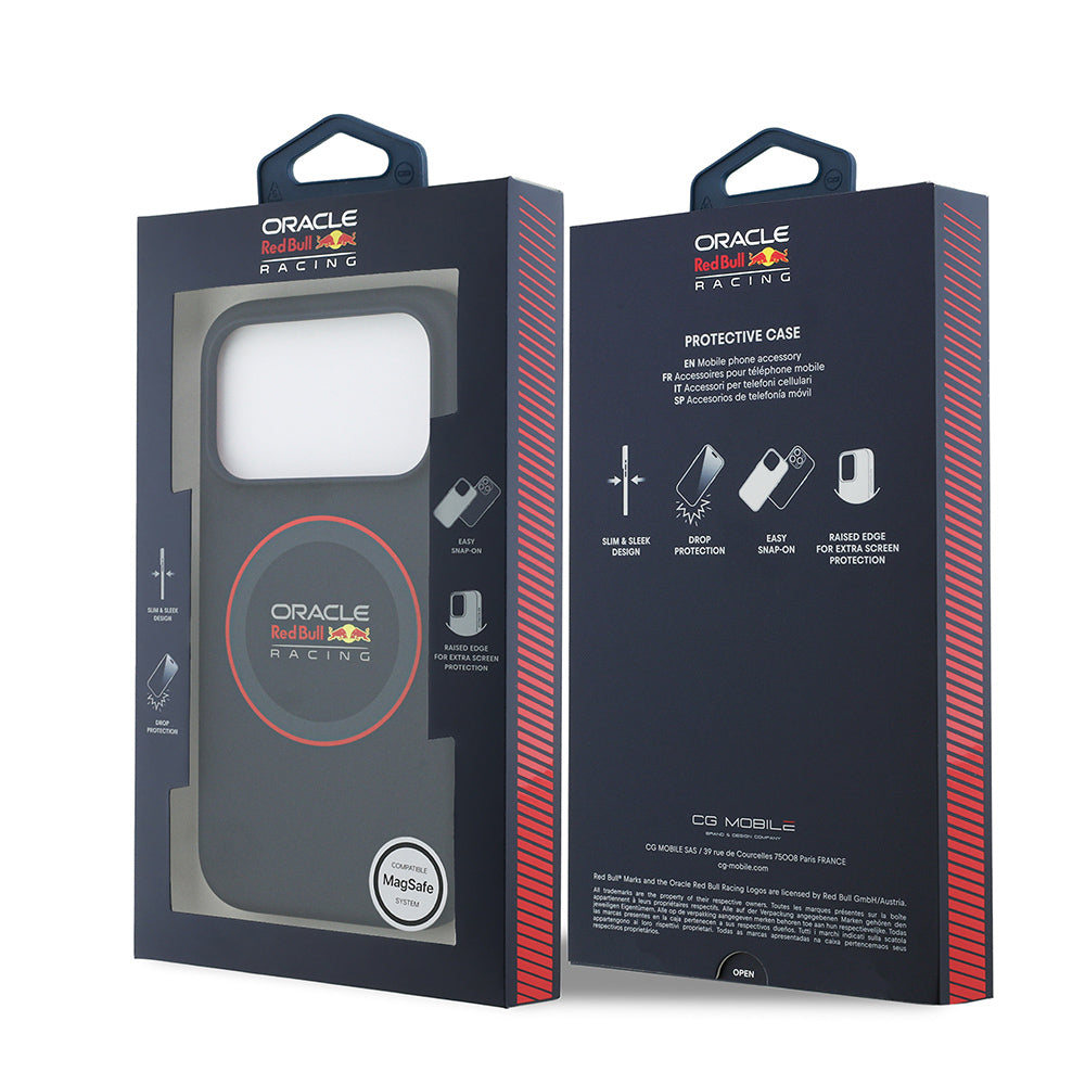 Apple iPhone 17 Pro Kılıf Redbull Orjinal Lisanslı M-safe Şarj Özellikli Kırmızı Halka ve Logo Silikon Kapak Lacivert