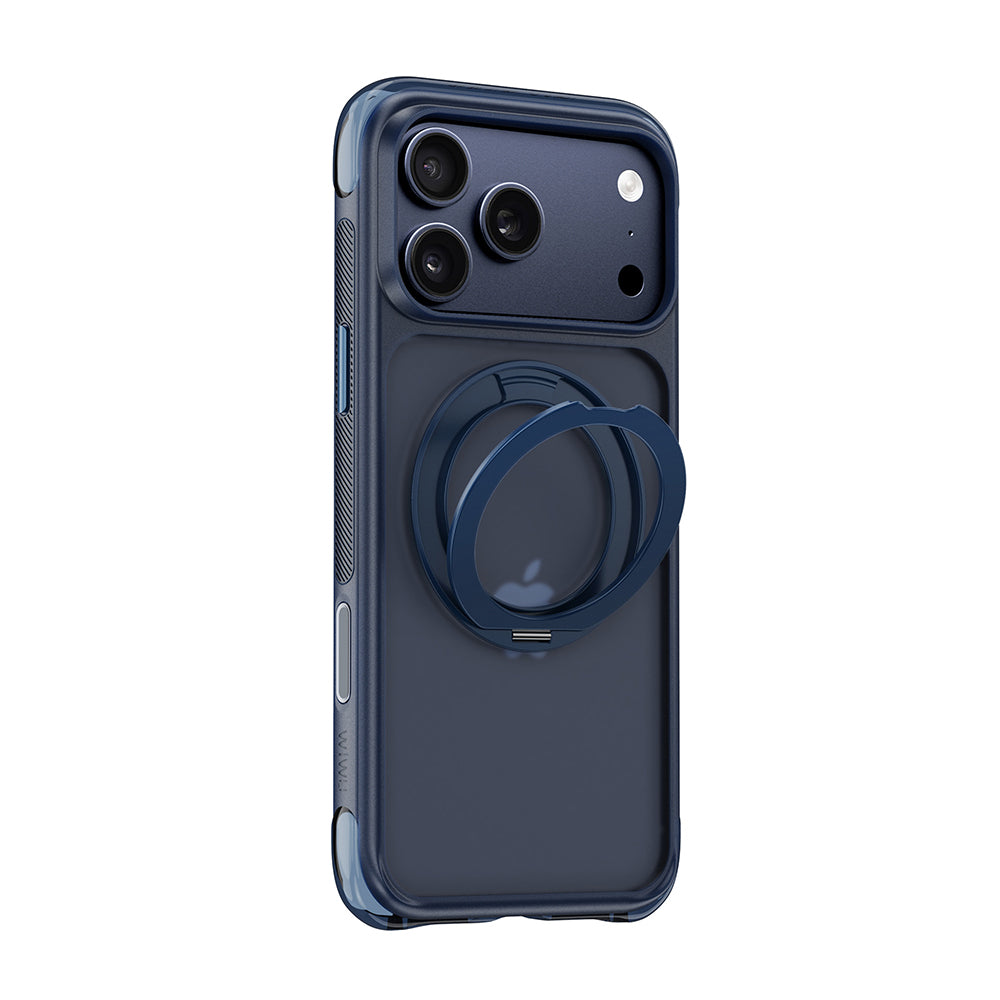 Apple iPhone 17 Pro Kılıf Wiwu AG-203 AeroGuard Ultra Serisi M-safe Şarj Özellikli Airbag Tasarımlı Standlı Kapak Lacivert