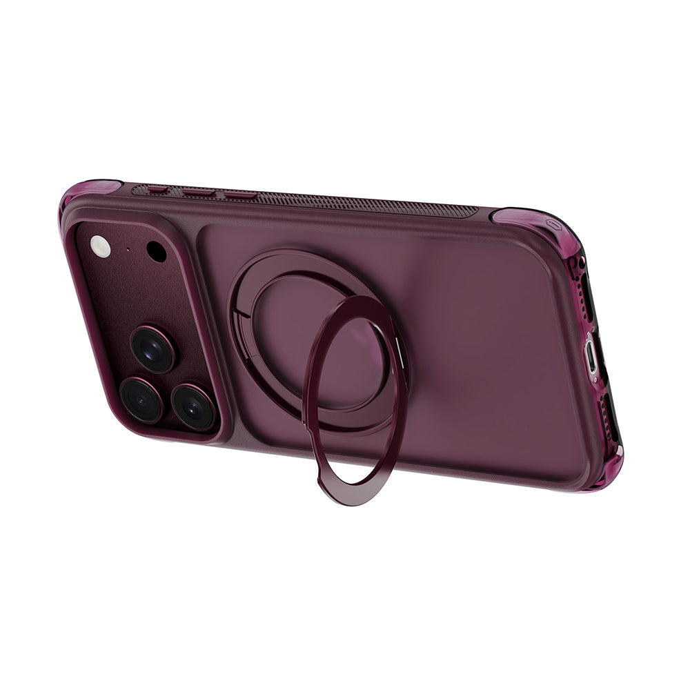 Apple iPhone 17 Pro Kılıf Wiwu AG-203 AeroGuard Ultra Serisi M-safe Şarj Özellikli Airbag Tasarımlı Standlı Kapak Bordo