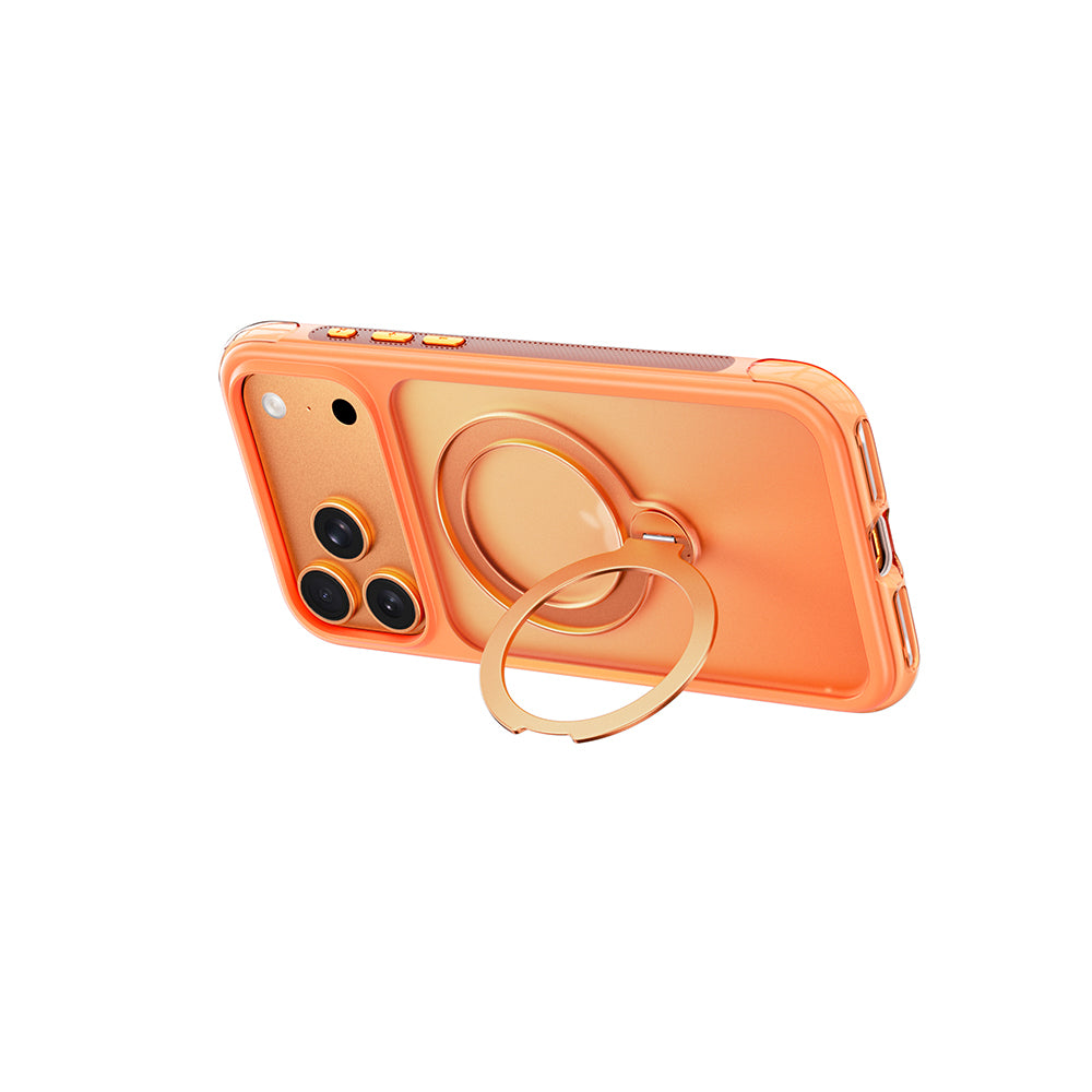 Apple iPhone 17 Pro Kılıf Wiwu AS-203 AeroShield Ultra Serisi M-safe Şarj Özellikli Airbag Tasarımlı Standlı Kapak Turuncu