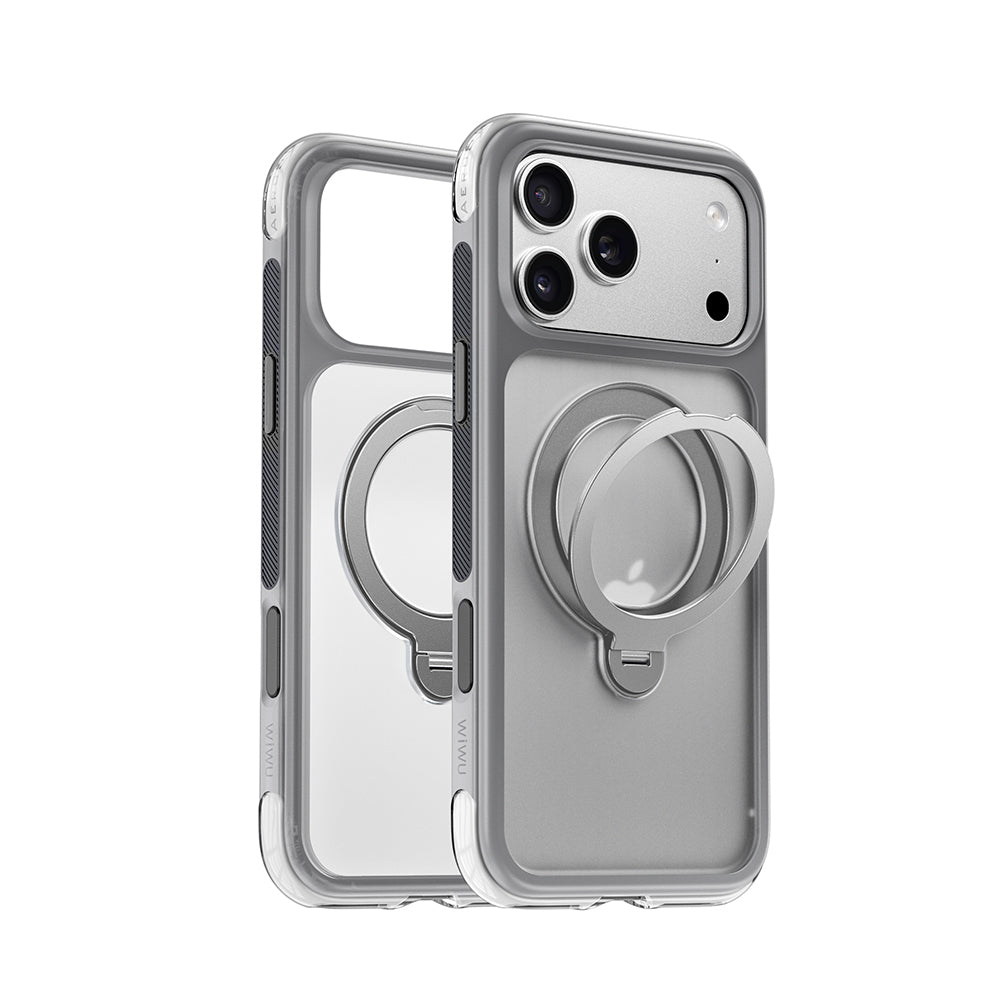 Apple iPhone 17 Pro Kılıf Wiwu AS-203 AeroShield Ultra Serisi M-safe Şarj Özellikli Airbag Tasarımlı Standlı Kapak Gri