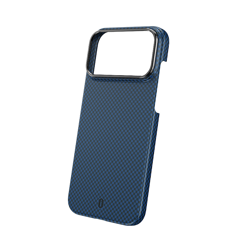 Apple iPhone 17 Pro Kılıf Wiwu DCC-208 Magsafe Şarj Özellikli Aramid Fiber Tasarım Kevlar Kapak Mavi