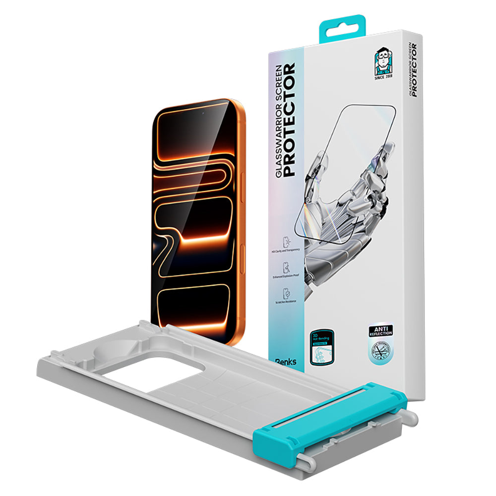 (17 Serisi)Apple iPhone Benks Glass Warrior 2.0 AR-EZFita Cam Ekran Koruyucu + Kolay Uygulama Aparatı Şeffaf