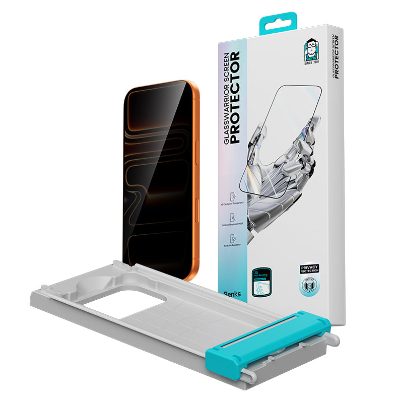 (17 Serisi)Apple iPhone Benks Glass Warrior 2.0 EZFita Privacy Hayalet Cam Ekran Koruyucu + Kolay Uygulama Aparatı Siyah