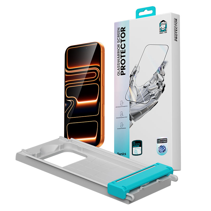 (17 Serisi)Apple iPhone Benks Glass Warrior 2.0 EZFita Safir Cam Ekran Koruyucu + Kolay Uygulama Aparatı Şeffaf