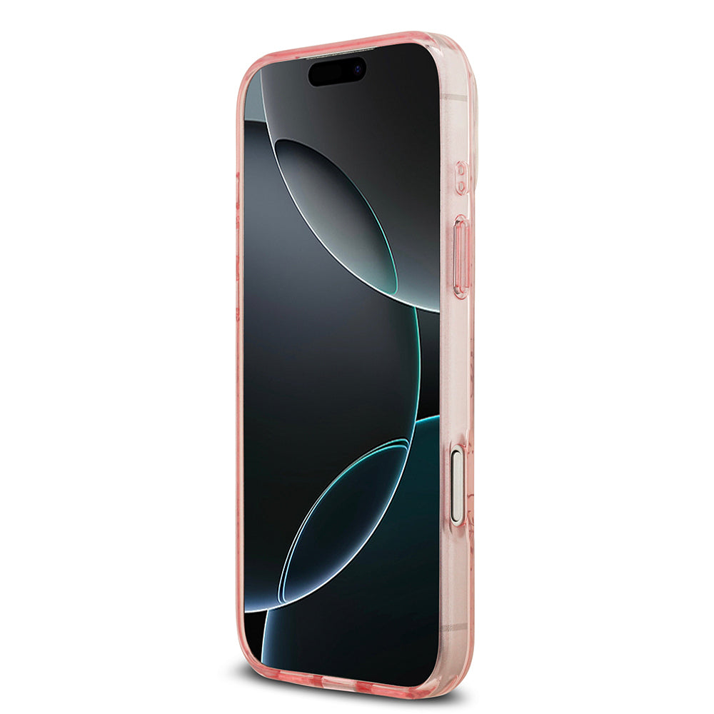 Apple iPhone 17 Pro Max Kılıf Guess Orjinal Lisanslı M-safe Şarj Özellikli IML Baskılı Klasik Logolu 4G Desenli Kapak Pembe
