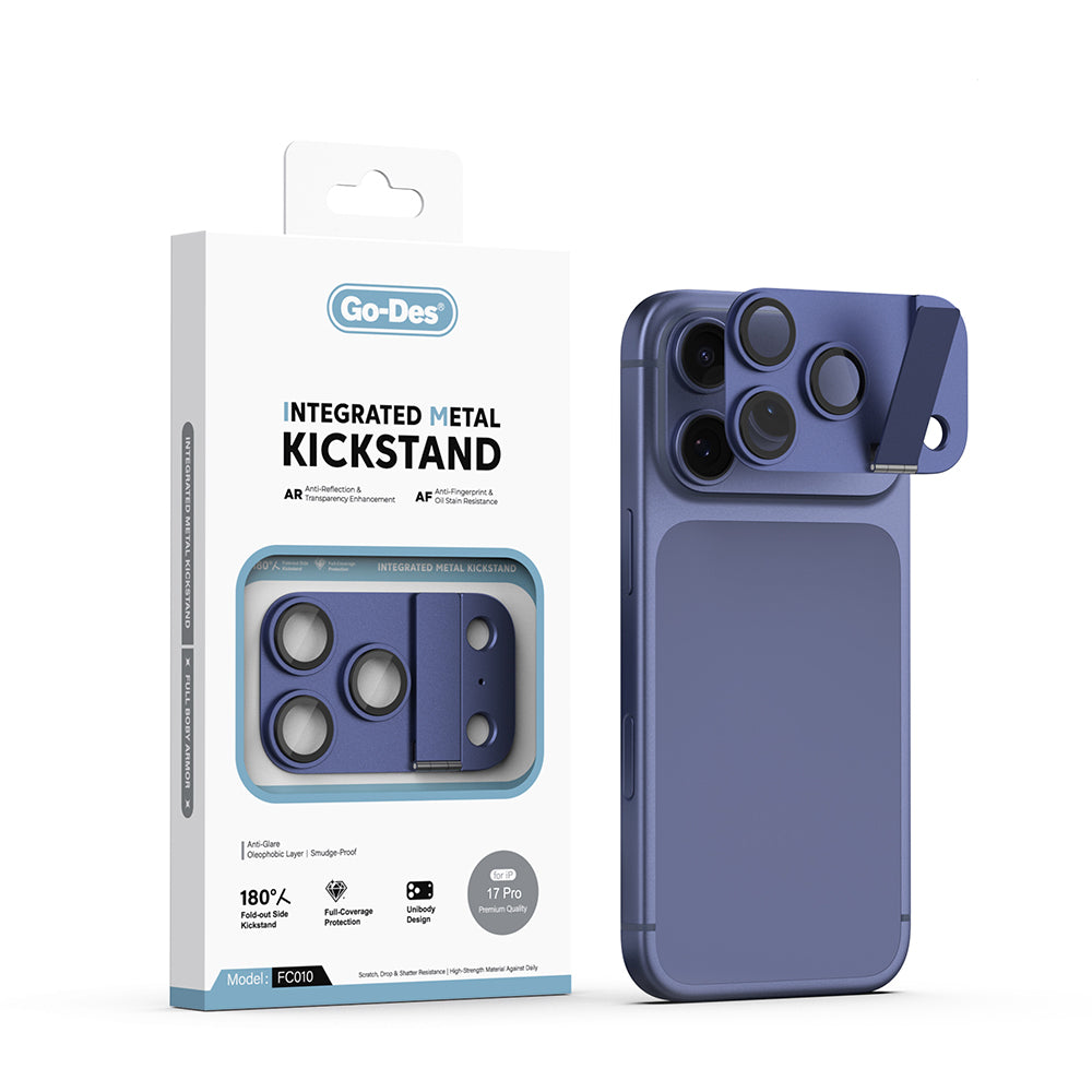 Apple iPhone 17 Pro Max Go Des CL-23 Anti Reflective Standlı Kamera Lens Koruyucu Lacivert