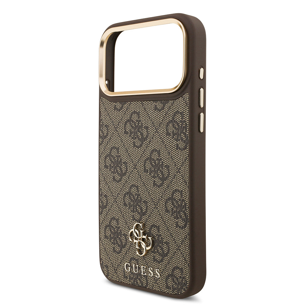 Apple iPhone 17 Pro Max Guess Orjinal Lisanslı 4G ve Yazı Logolu Kılıf + Ekran Koruyucu + Lens Koruyucu 3in1 Aksesuar Seti Kahverengi