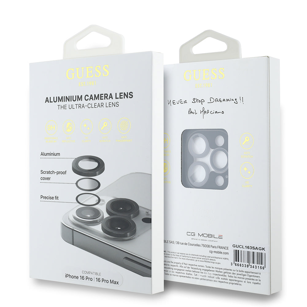 Apple iPhone 17 Pro Max Guess Orjinal Lisanslı Metal Kamera Lens Koruyucu Siyah