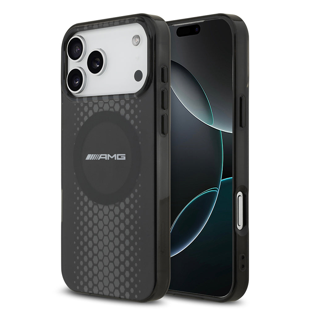 Apple iPhone 17 Pro Max Kılıf AMG Orjinal Lisanslı Çift Katmanlı Büyük Logolu Petek Desenli Kapak Siyah