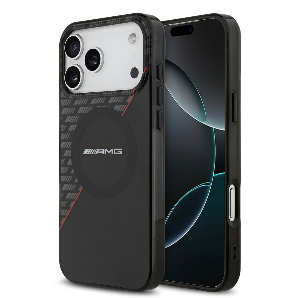 Apple iPhone 17 Pro Max Kılıf AMG Orjinal Lisanslı M-safe Şarj Özellikli Çift Katmanlı Kırmızı Çapraz Çizgili Kapak Siyah-Kırmızı