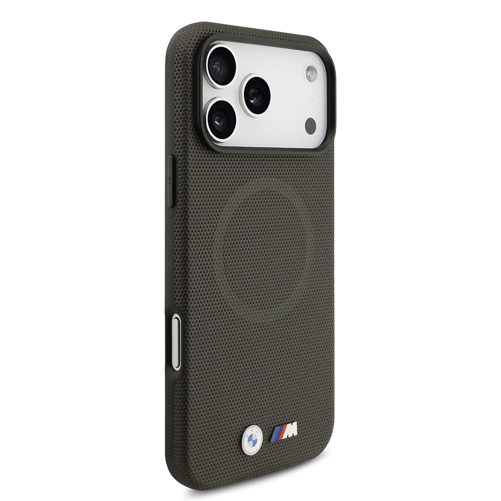 Apple iPhone 17 Pro Max Kılıf BMW Orjinal Lisanslı M-safe Şarj Özellikli Metal Logolu Delikli M Dizayn Deri Kapak Füme