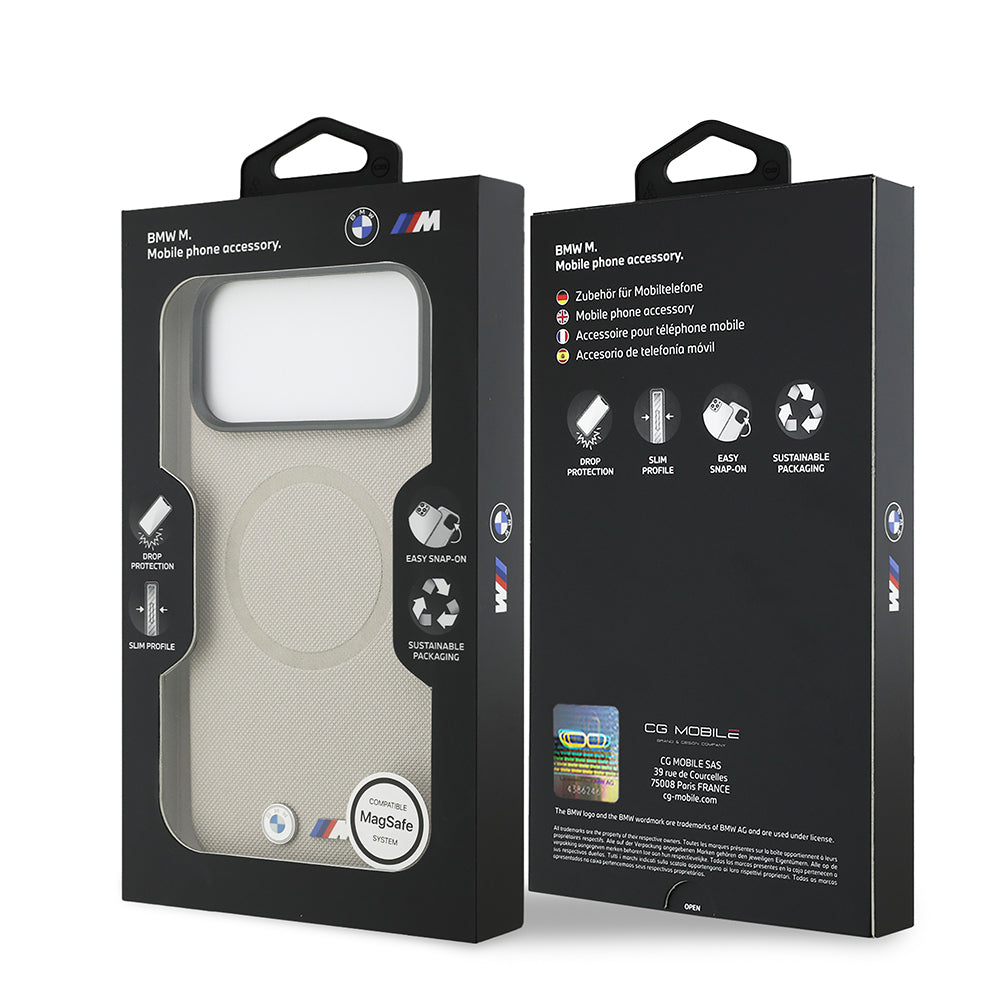 Apple iPhone 17 Pro Max Kılıf BMW Orjinal Lisanslı M-safe Şarj Özellikli Metal Logolu Delikli M Dizayn Deri Kapak Gri