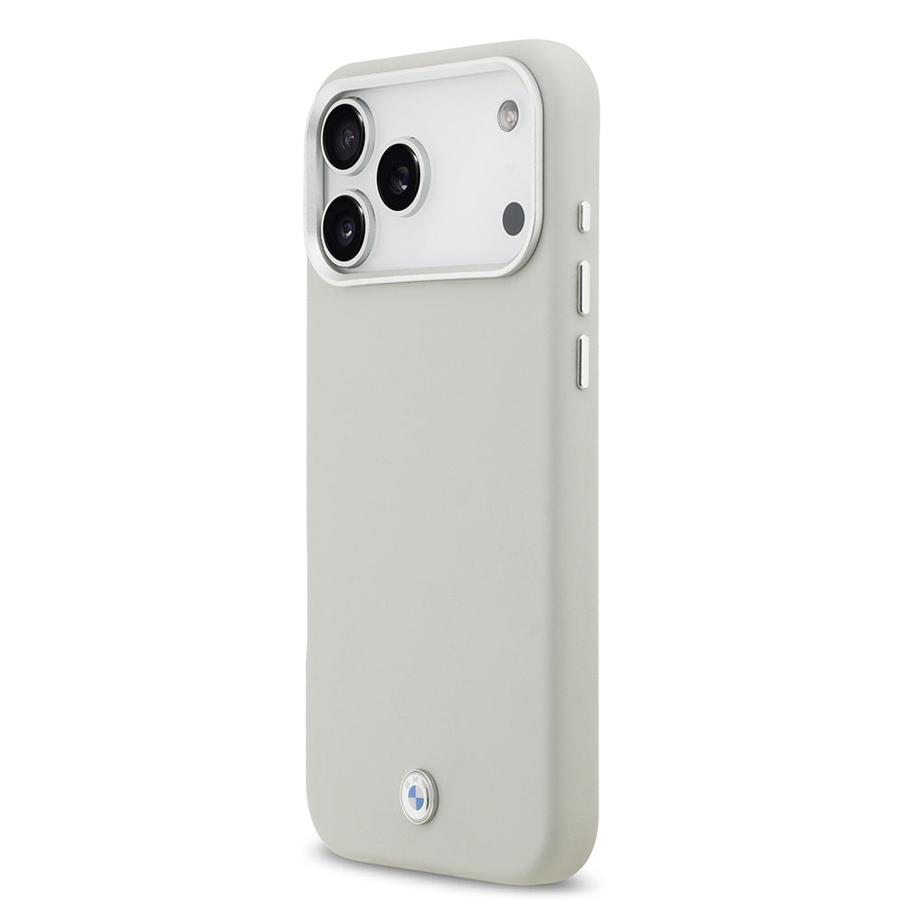 Apple iPhone 17 Pro Max Kılıf BMW Orjinal Lisanslı M-safe Şarj Özellikli Metal Logolu Tam Kaplama Deri Kapak Gri