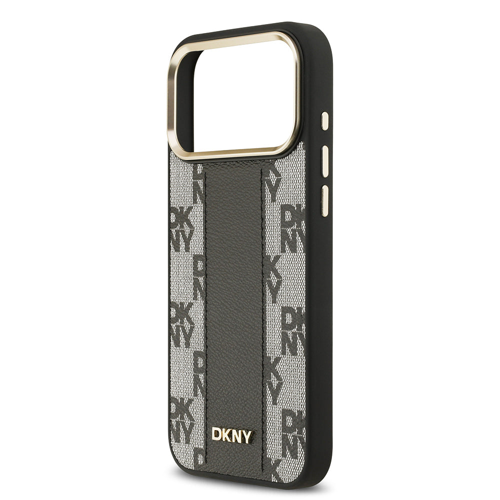 Apple iPhone 17 Pro Max Kılıf DKNY Orjinal Lisanslı M-safe Şarj Özellikli 3D Yazılı Checkered Pattern Kapak Siyah