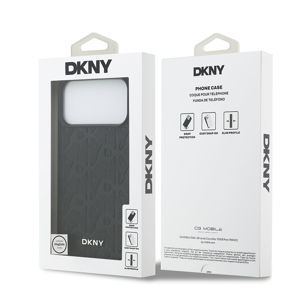 Apple iPhone 17 Pro Max Kılıf DKNY Orjinal Lisanslı M-safe Şarj Özellikli 3D Yazılı Grid Pattern Kapak Siyah