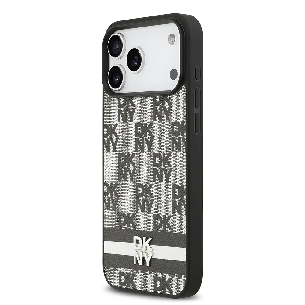 Apple iPhone 17 Pro Max Kılıf DKNY Orjinal Lisanslı M-safe Şarj Özellikli 3D Yazılı Metal Logolu Kapak Siyah