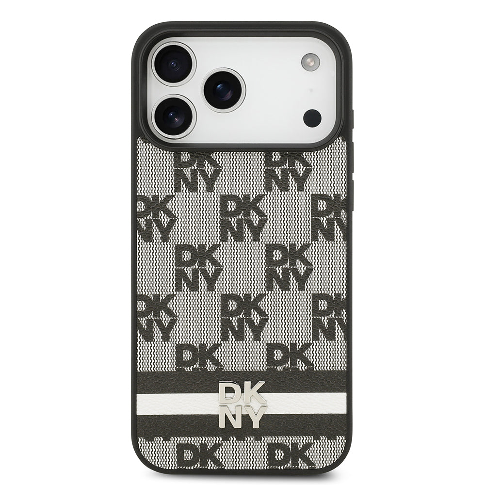 Apple iPhone 17 Pro Max Kılıf DKNY Orjinal Lisanslı M-safe Şarj Özellikli 3D Yazılı Metal Logolu Kapak Siyah