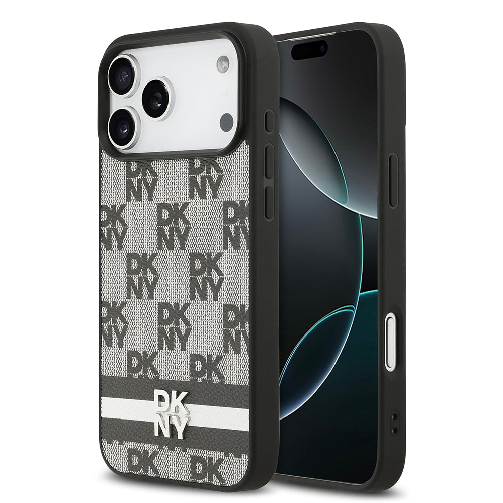 Apple iPhone 17 Pro Max Kılıf DKNY Orjinal Lisanslı M-safe Şarj Özellikli 3D Yazılı Metal Logolu Kapak Siyah