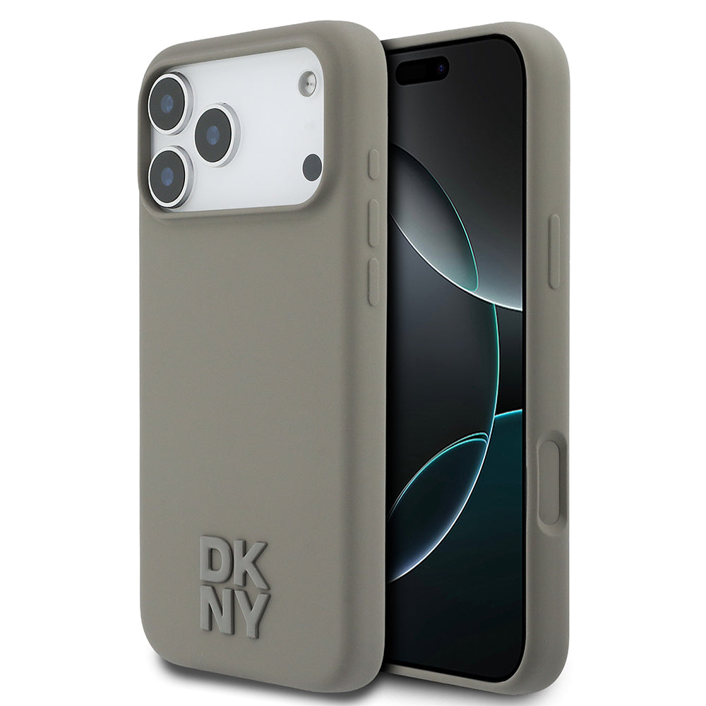 Apple iPhone 17 Pro Max Kılıf DKNY Orjinal Lisanslı M-safe Şarj Özellikli Metal Logolu Silikon Kapak Bej